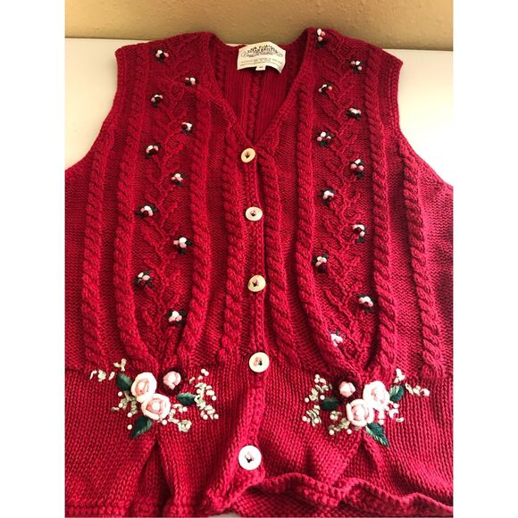 Vintage Susan Bristol Floral Knit Vest Red Size M (1996) - Picture 12 of 13